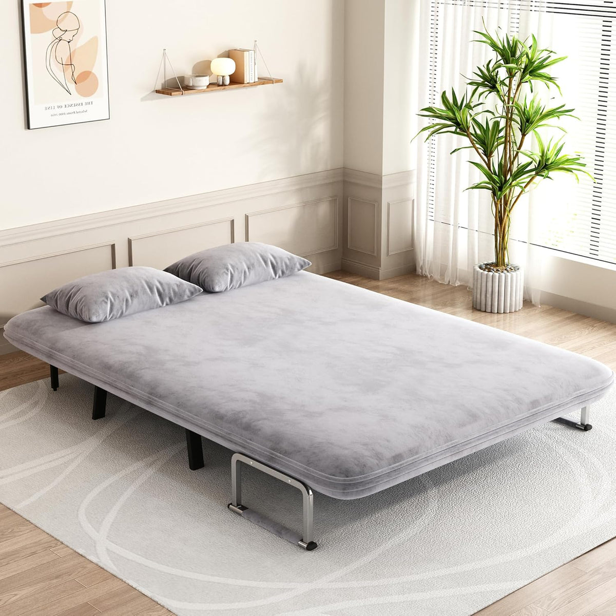 Folding Chair Bed Convertible Sleeper Sofa with Adjustable Backrest and Pillow Y60511