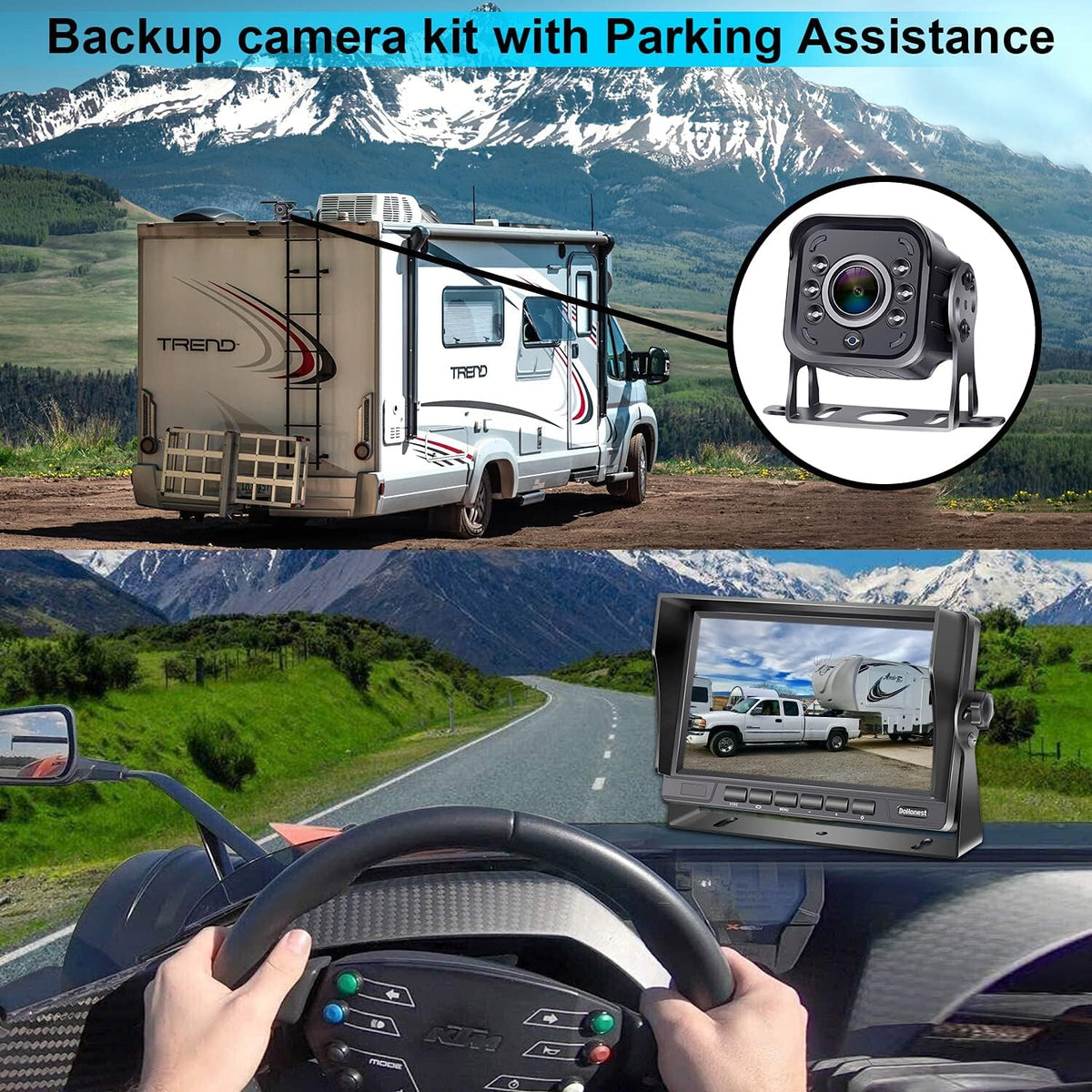 Wired AHD 1080P RV Backup Camera with 7'' LCD Monitor P394