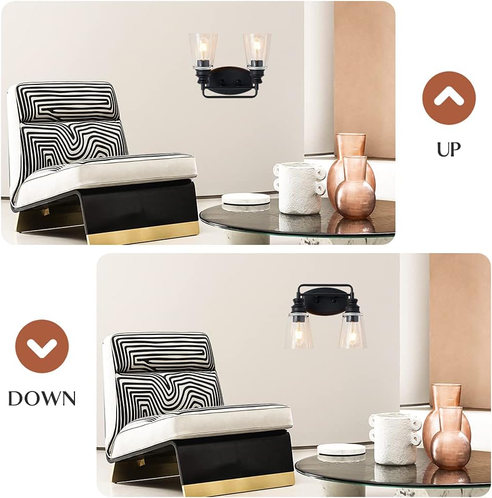 Black 2-Lights Clear Glass Vanity Lights J35205