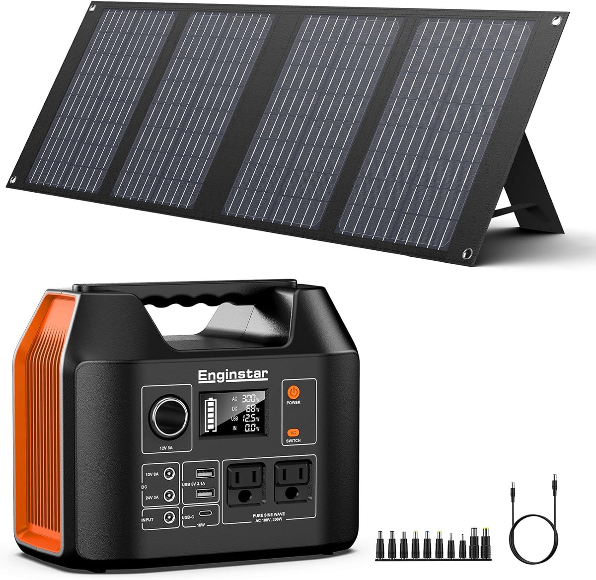 300W Portable Solar Generator with 40W Solar Panel, 296Wh 80000mAh Lithium Battery M85382