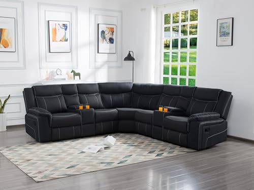 Oversized Manual Motion Recliner 3 Seaters Sofa with LED Strips, USB Ports, Power Sockets and Drop-down Cup Holders M35808