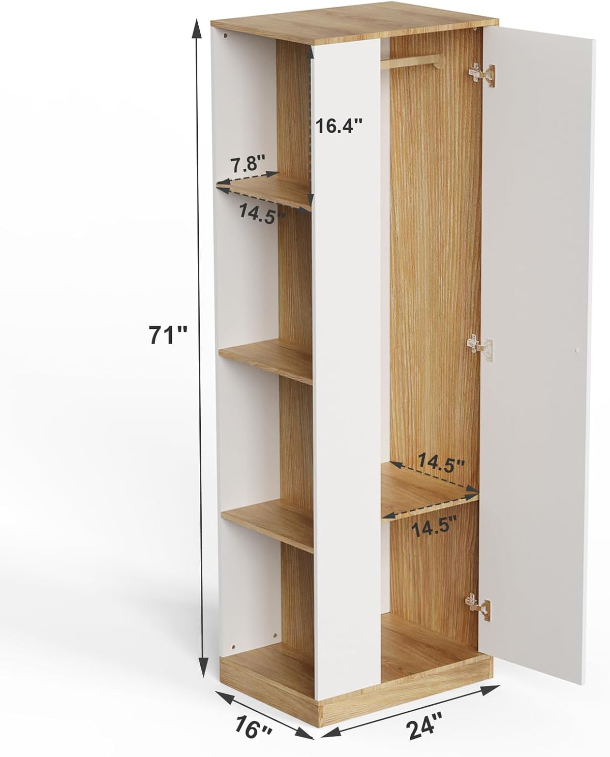White Wardrobe Closet with Hanging Rail, 16" D x 24" W x 71" H G199363