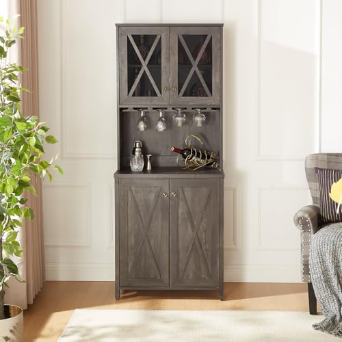 Grey Wood Storage Cabinet with Microwave Stand N2780