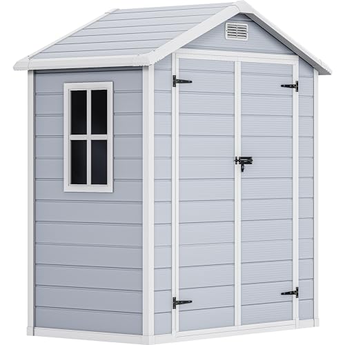 Gray 6x4 FT Outdoor Resin Storage Shed with Floor G433574