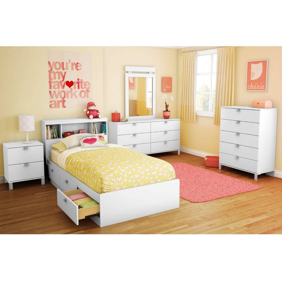 White Wood Twin Size Bookcase Headboard K117