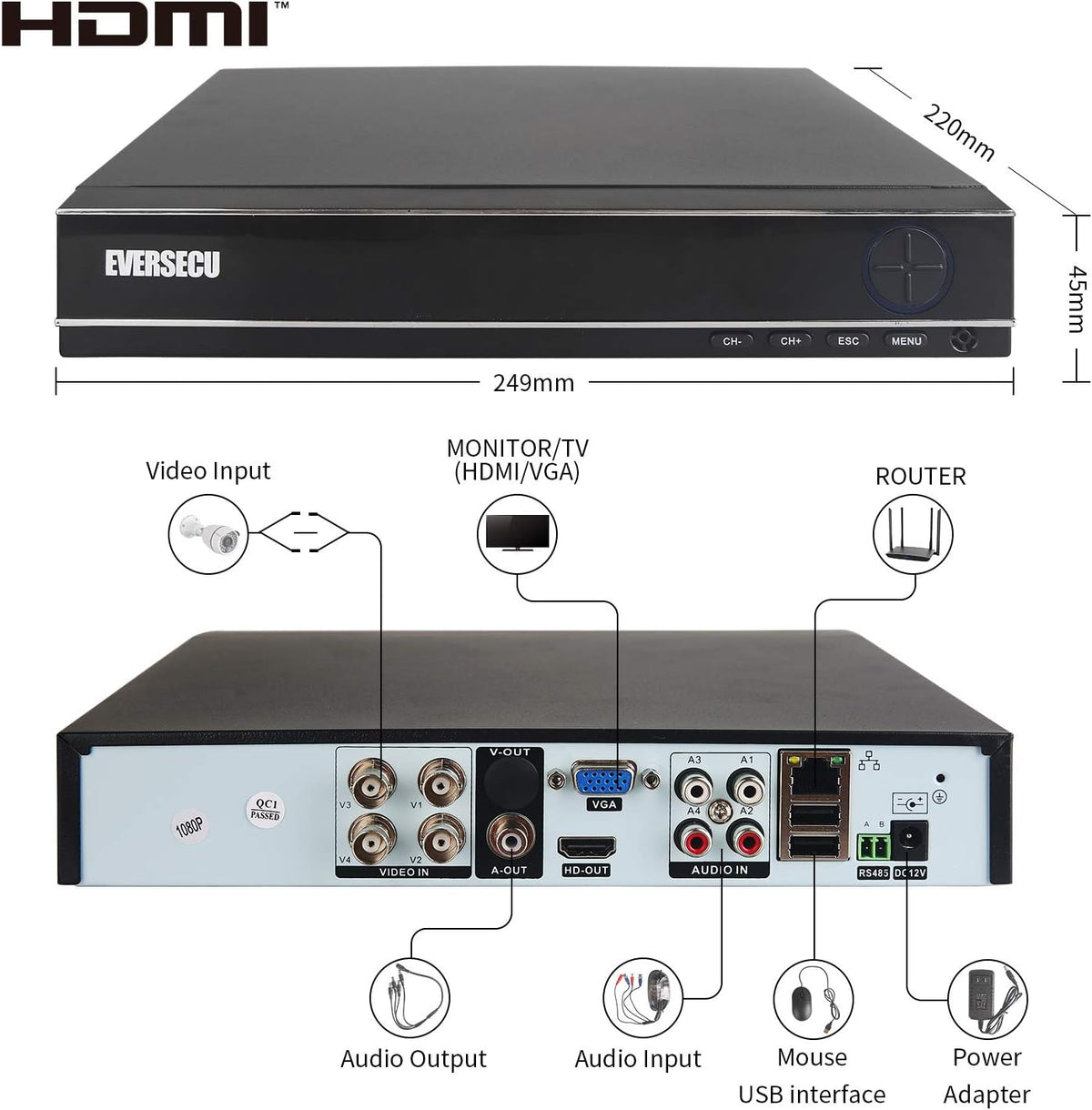 4 Channel Security Camera System 1080P DVR with 4 Weatherproof Cameras 1T HDD B665