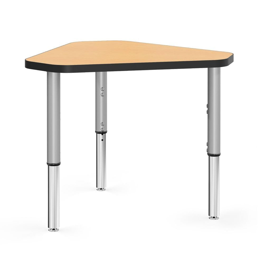Jewel Shaped Classroom Student Desk, Fusion Maple Laminate Top, Adjustable Height, Black Edge and Silver Legs Q624
