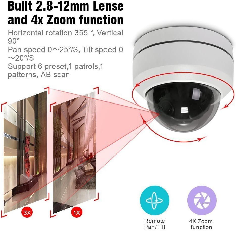 Analog PTZ Camera Outdoor Mini HD 1080P 4X Zoom CCTV Camera with Night Vision IP66 Waterproof J745884