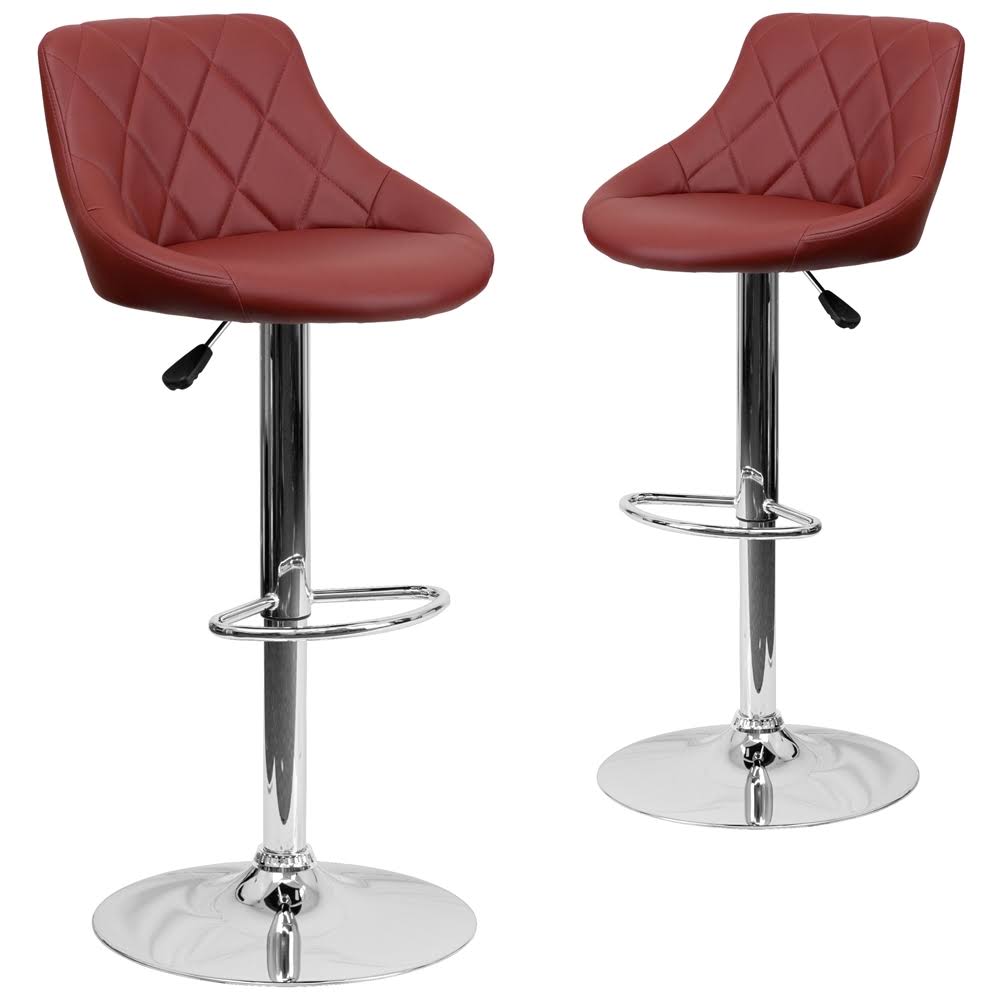 2 Pk. Burgundy Vinyl Adjustable Height Barstool with Chrome Base I3233