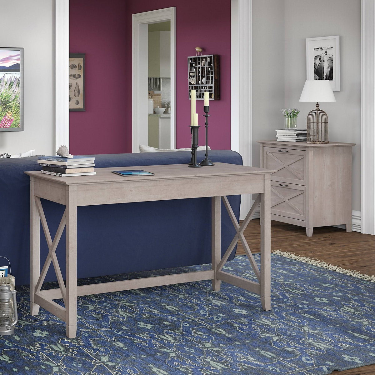 48-Inch Writing Desk with Lateral File Cabinet W3336