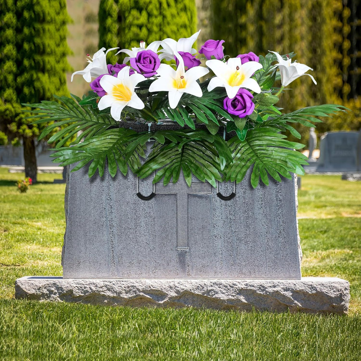 Purple Rose and Lily Mix Artificial Flowers for Headstone B98735