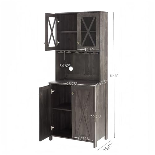 Grey Wood Storage Cabinet with Microwave Stand N2780
