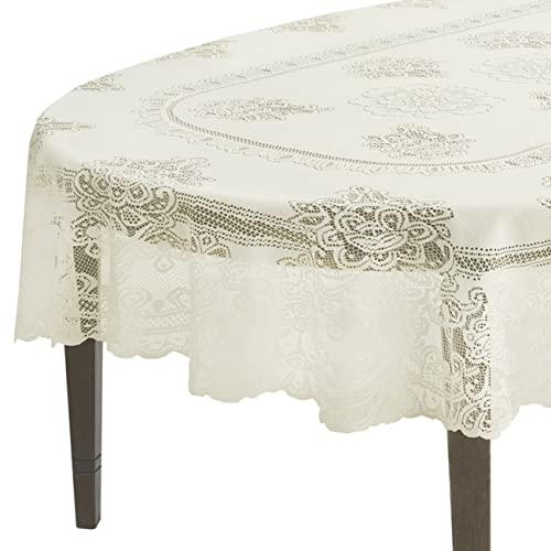 White 60 x 102 Inch Oval Polyester Lace Tablecloth F5901
