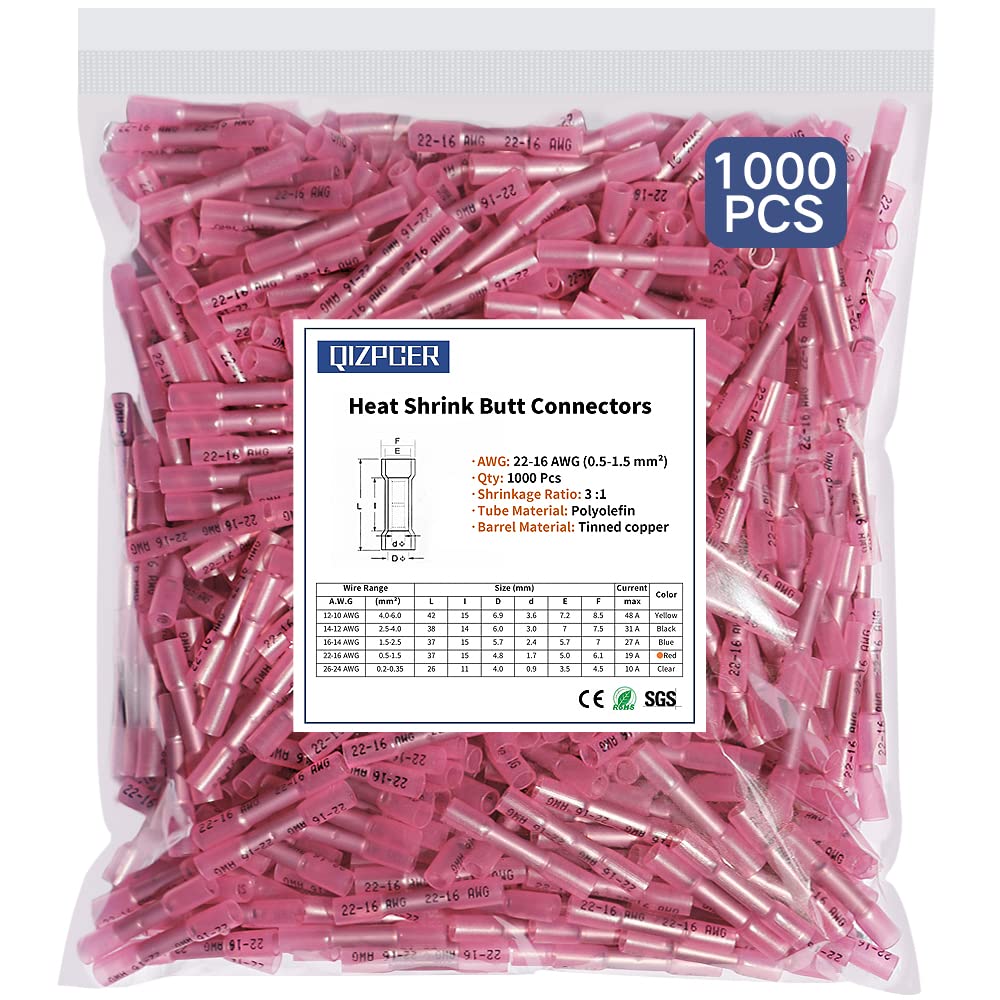 Red 22-16 AWG Insulated Heat Shrink Butt Connectors B872