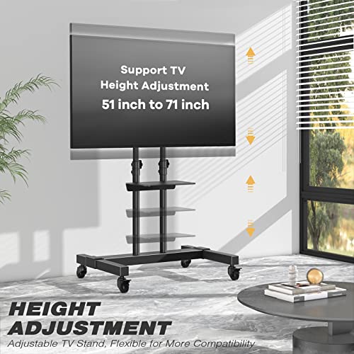 White Rolling TV Stand with Lockable Wheels Height Adjustable Shelf for 32-83 Inch TV Loading 110 lbs S761