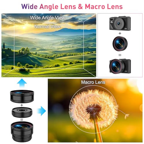 Black 64MP Digital Camera with 3" Flip Screen, 32GB SD Card, 2 Batteries T6699