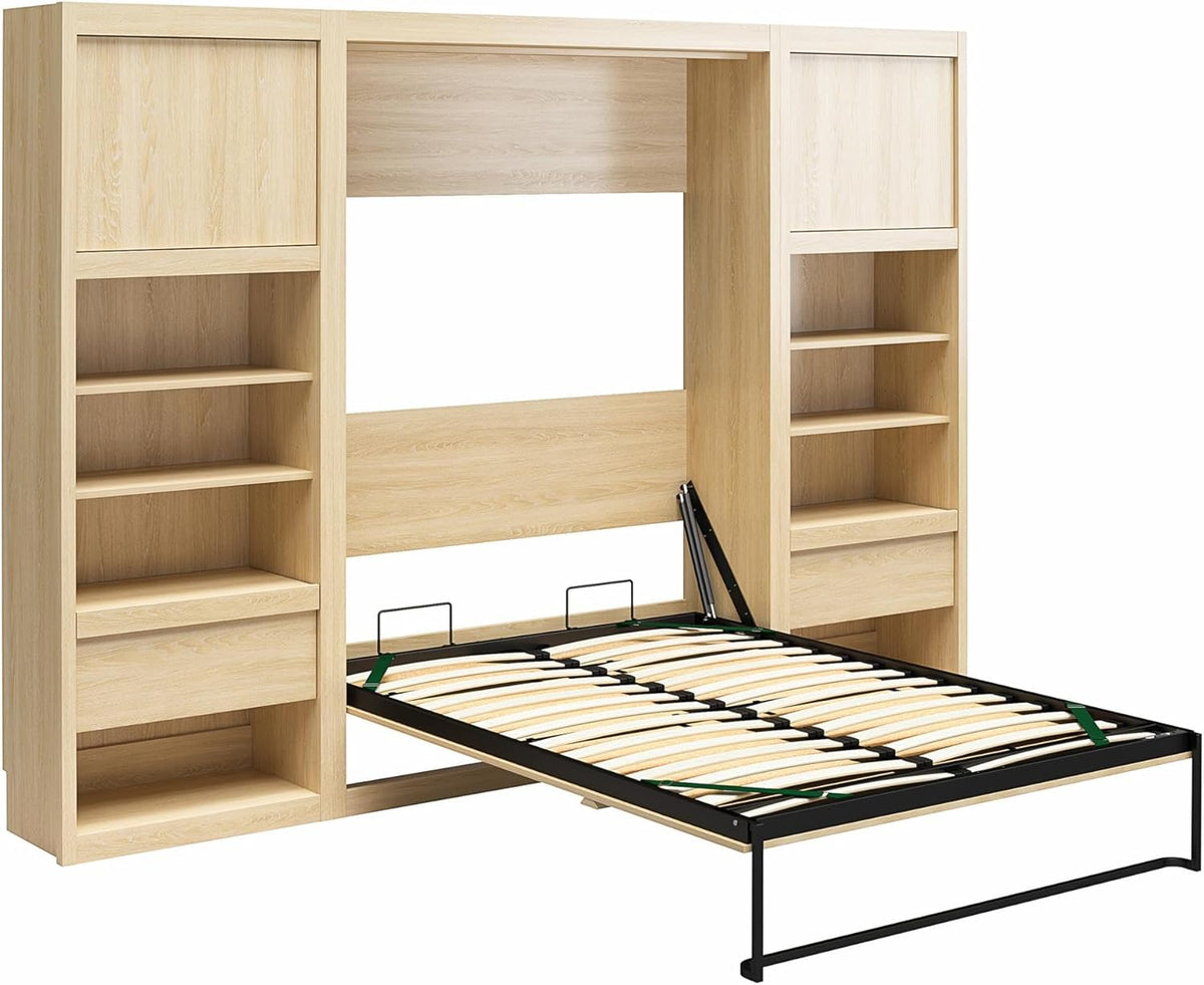 Full Size Murphy Wall Bed with Storage in Light Oak G552431