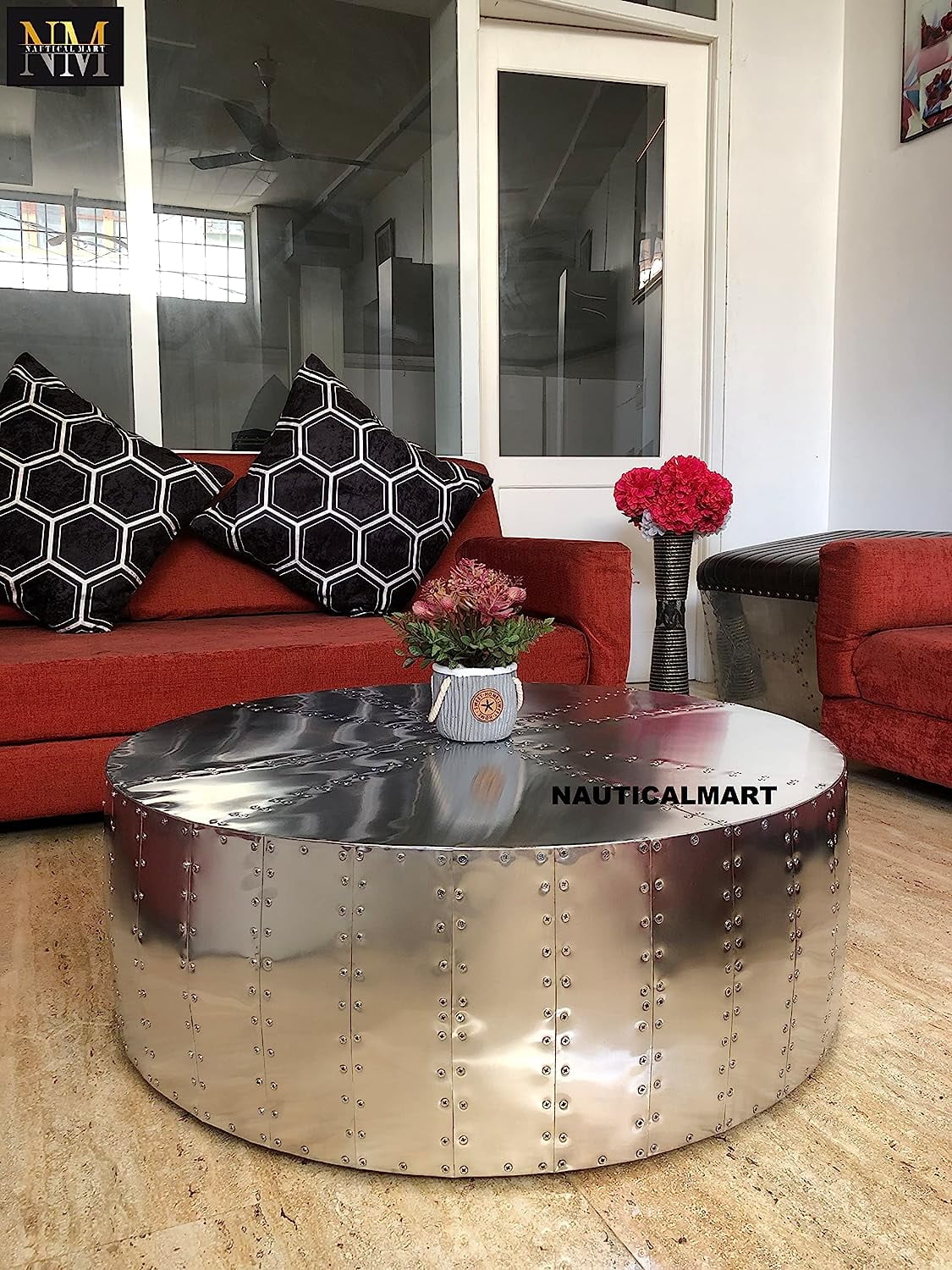 Aluminum Drum Shaped Coffee Table 40 inches C2524