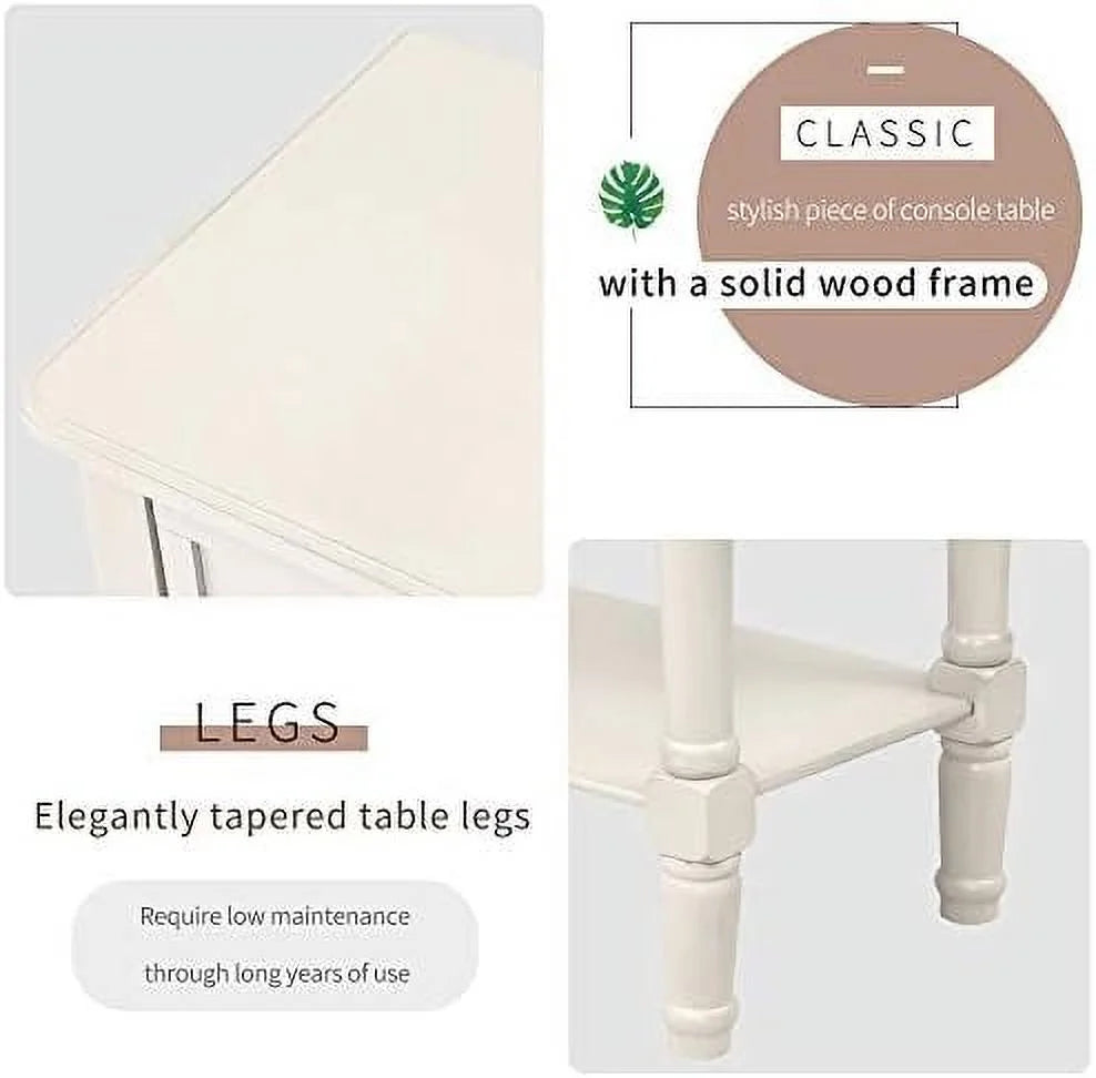 Narrow Console Sofa Table 3 Drawers Ivory White D4490