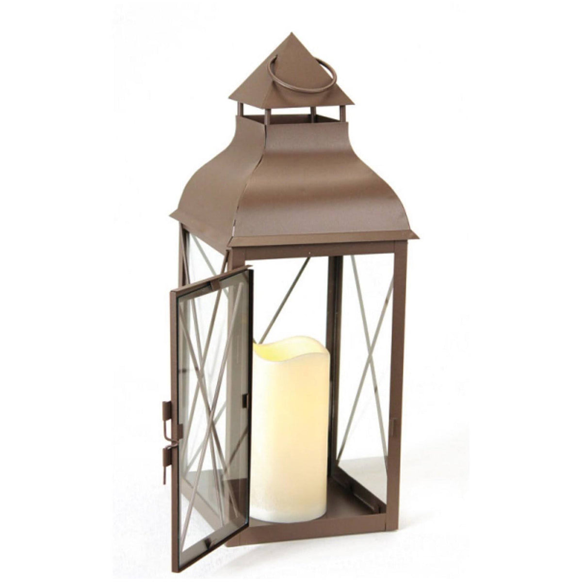 Metallic Brown Lantern with Flameless LED Pillar Candle C656
