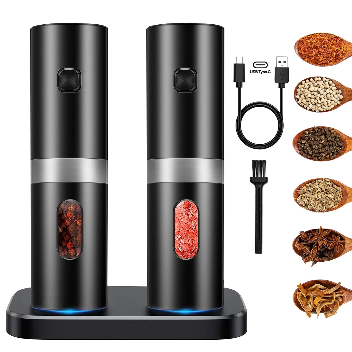 Electric Salt and Pepper Grinder Set 2 Pack Adjustable O40730