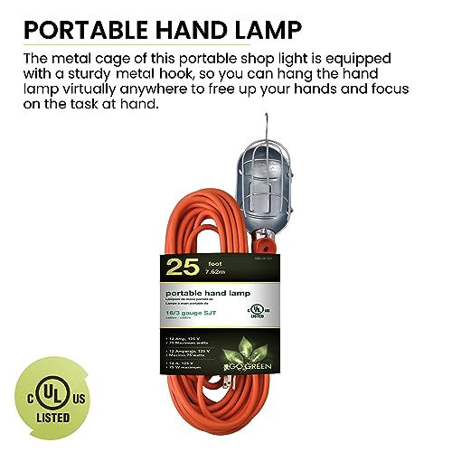 25ft Portable Hand Lamp with Kink-Free Cord and Swivel Hook Z239603