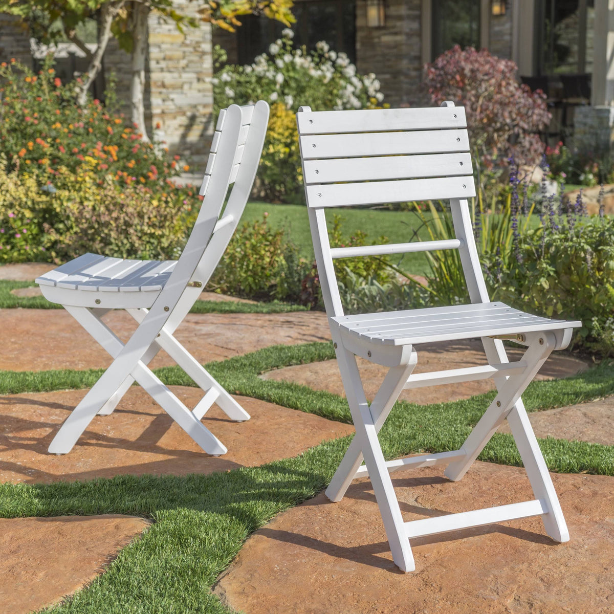 White Acacia Wood Folding Dining Chair Set of 2 U455
