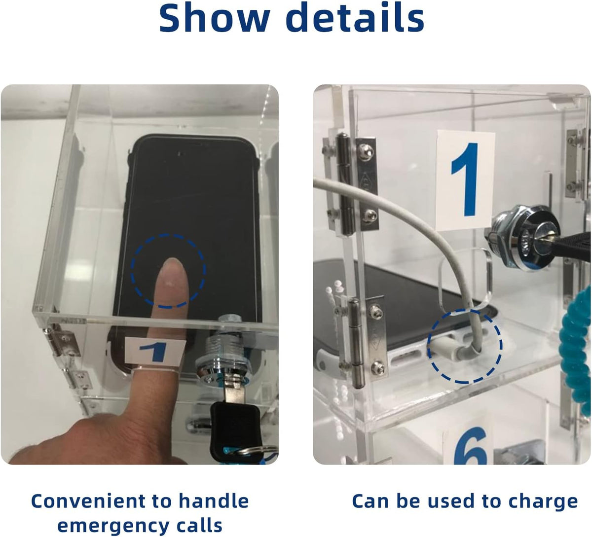 Wall-Mounted Acrylic Cell Phone Storage Cabinet with Door Locks and Keys F8223
