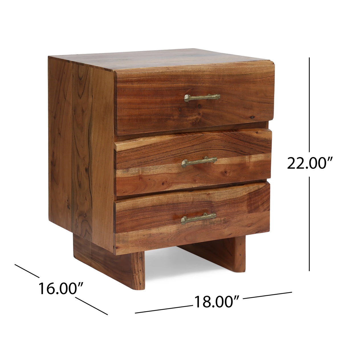 Acacia Wood 3 Drawer Nightstand I15872