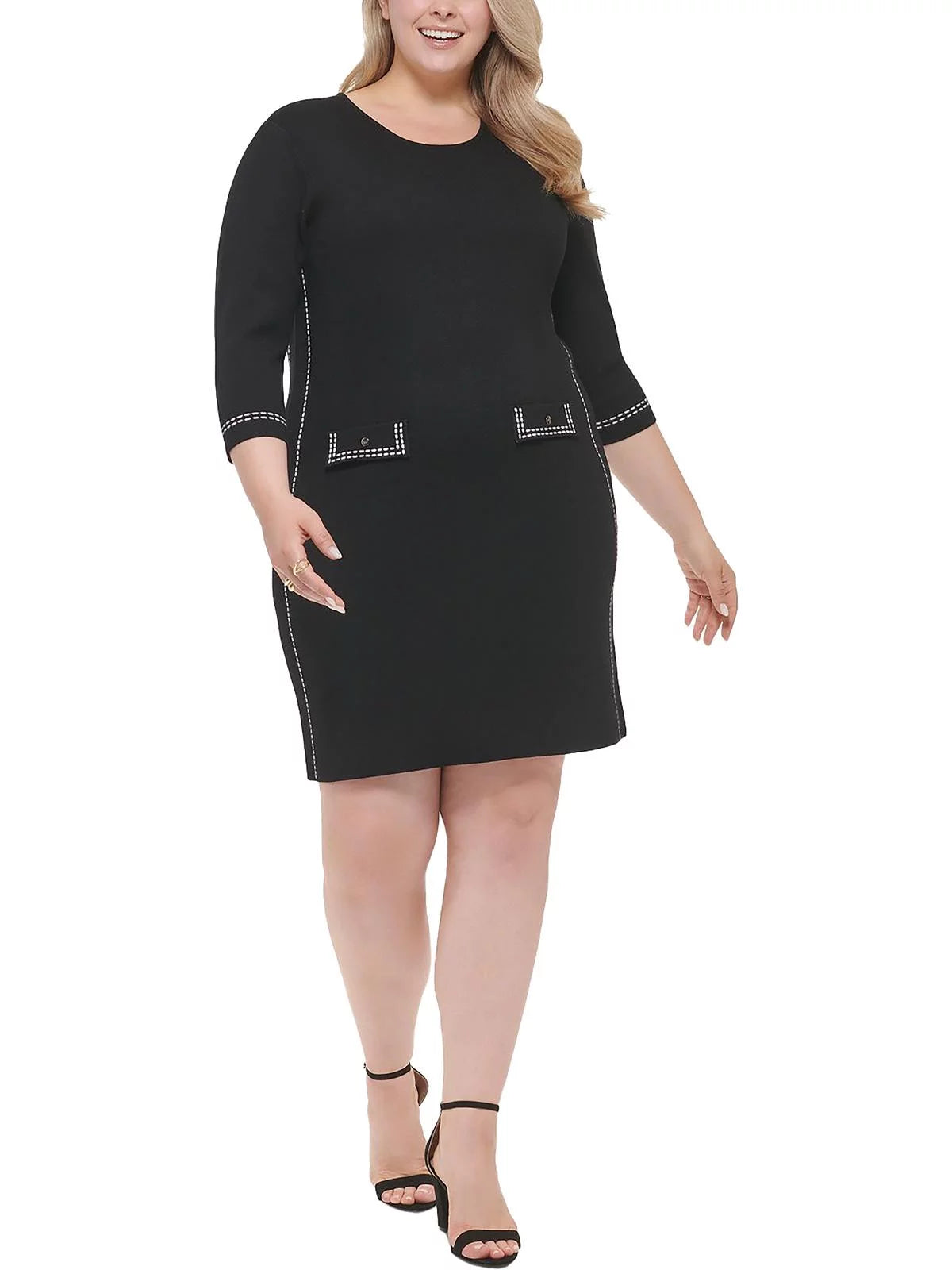 Plus Contrast Trim Mini Sweaterdress T943