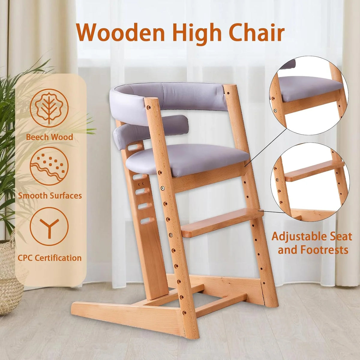 3-in-1 Wooden High Chair with Removable Tray B543978