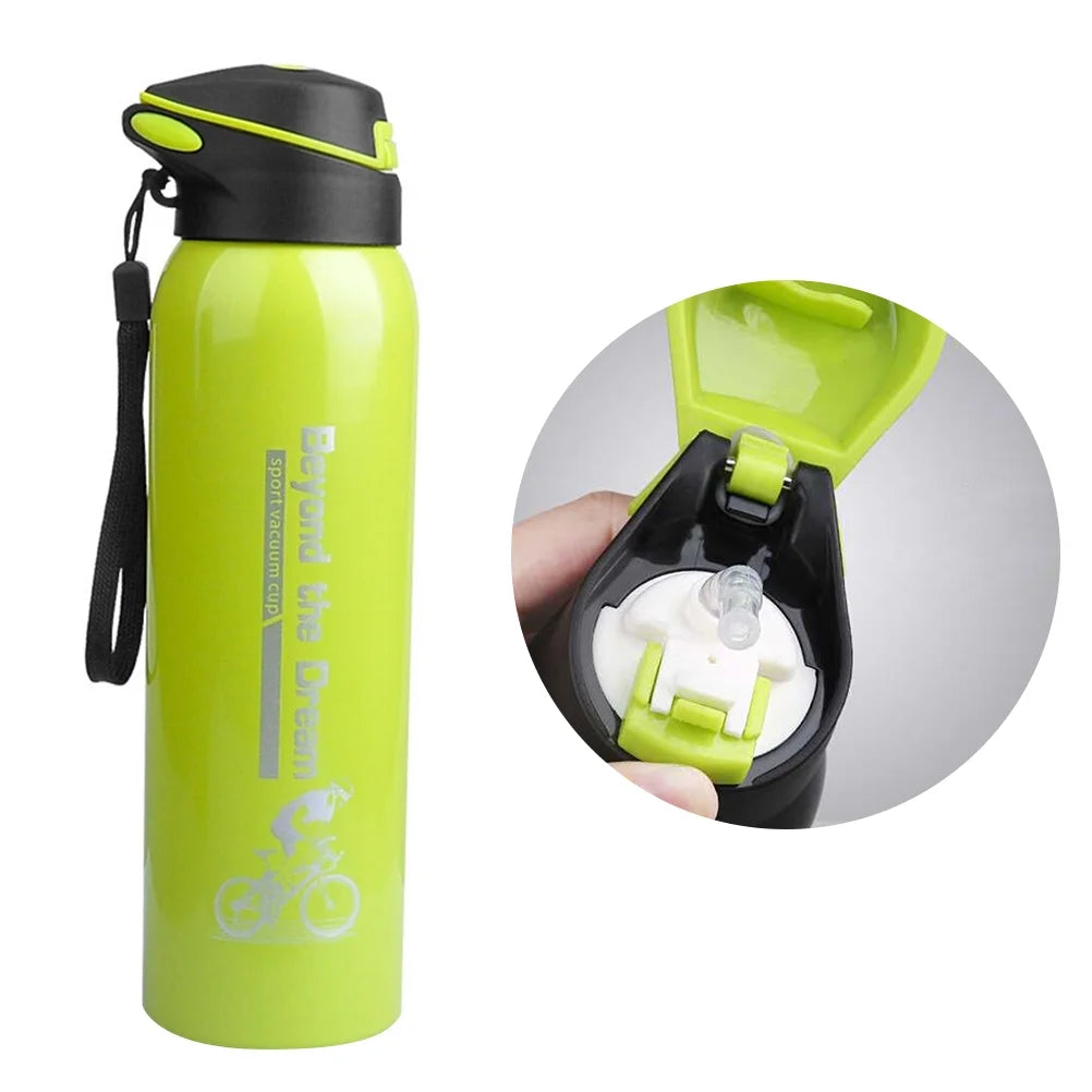 Green Vacuum Insulated Water Bottle with Straw J66392