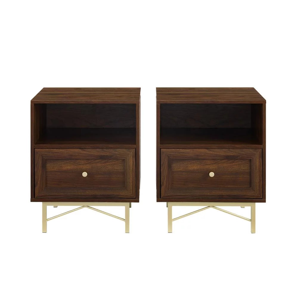 Dark Walnut 1-Drawer Wood End Tables Set of 2 T697