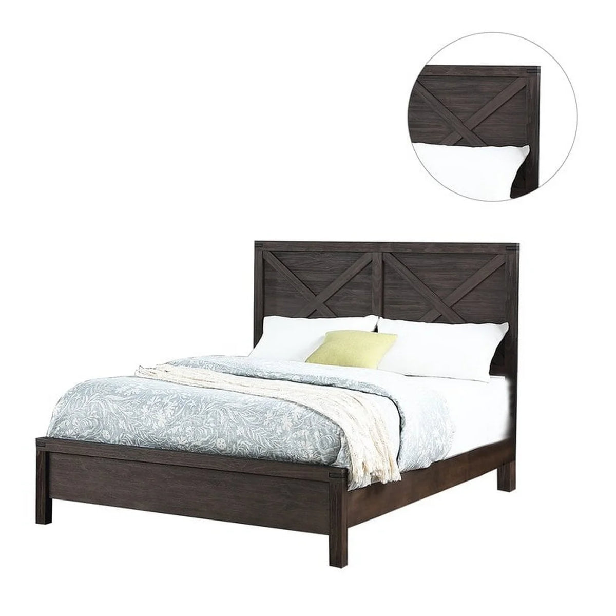 Queen Size Dark Walnut Brown Platform Bed S376