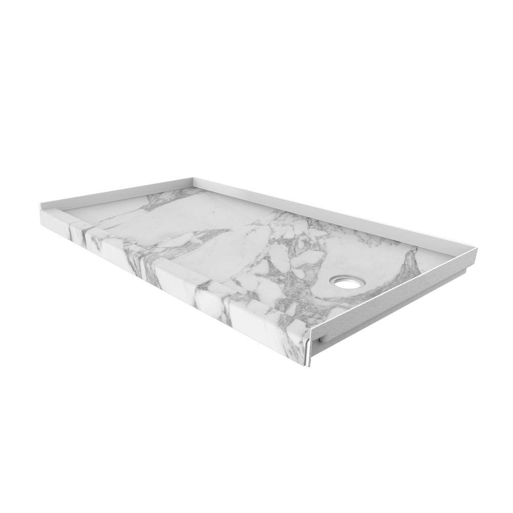 32 in. x 60 in. Single Threshold Shower Base with Right Hand Drain in Calacatta White U609
