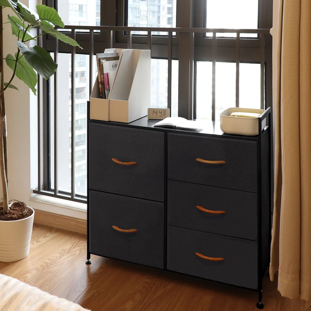 Grey 5 Drawer Fabric Dresser E519