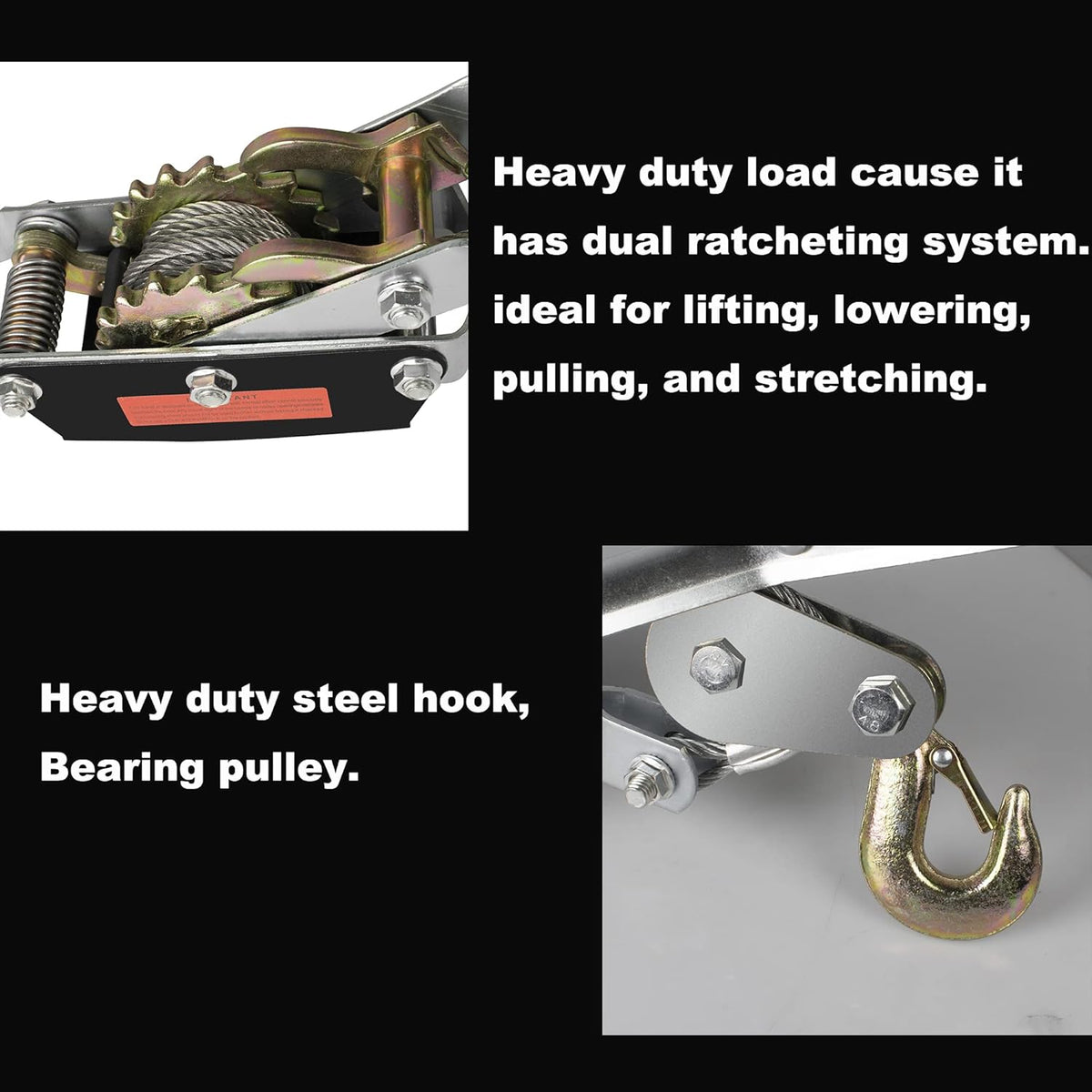 8000lb 2 Gear 2 Hooks Ratchet Puller with Cable Rope, Pack of 2 C928831