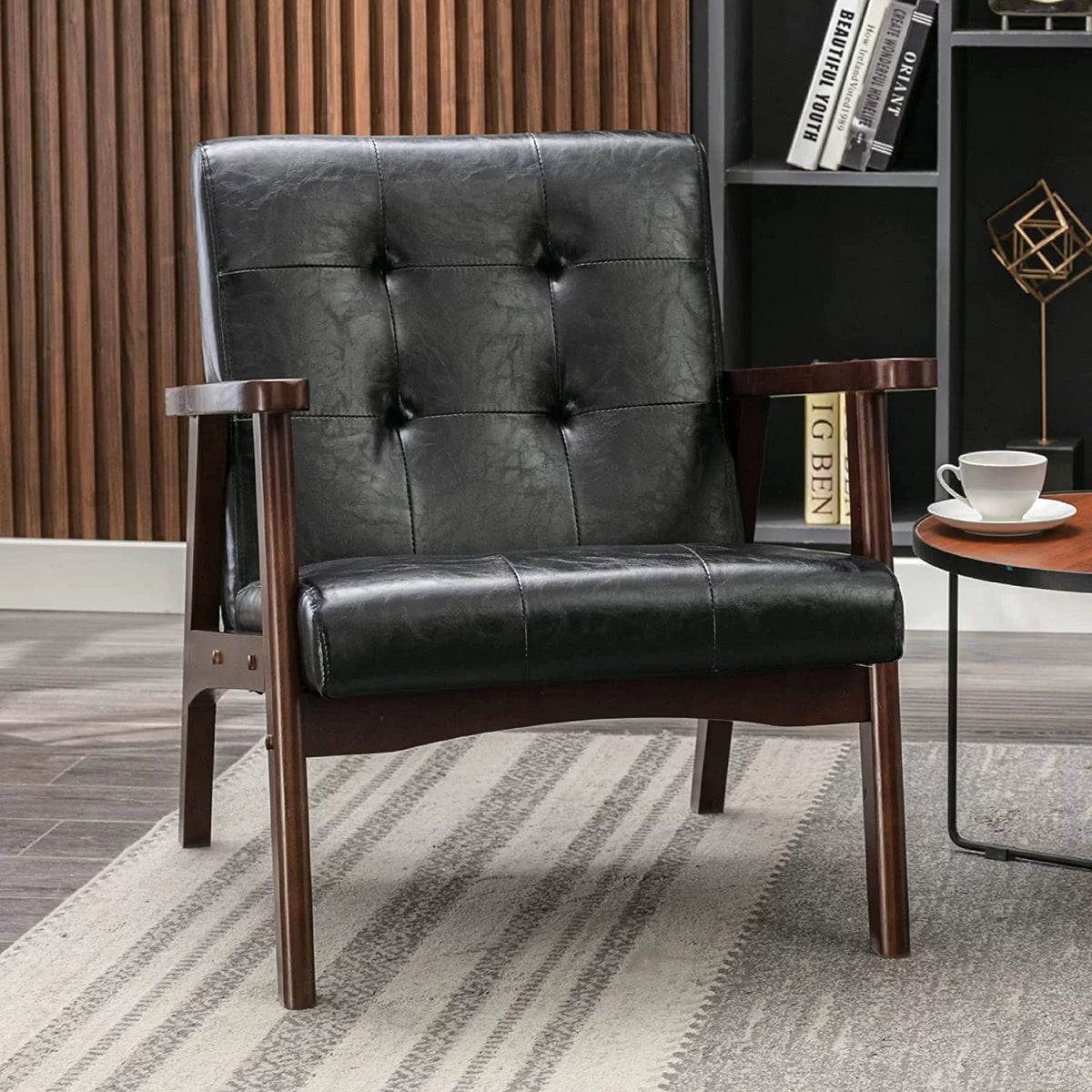Black Leather Upholstered Accent Chair I2354