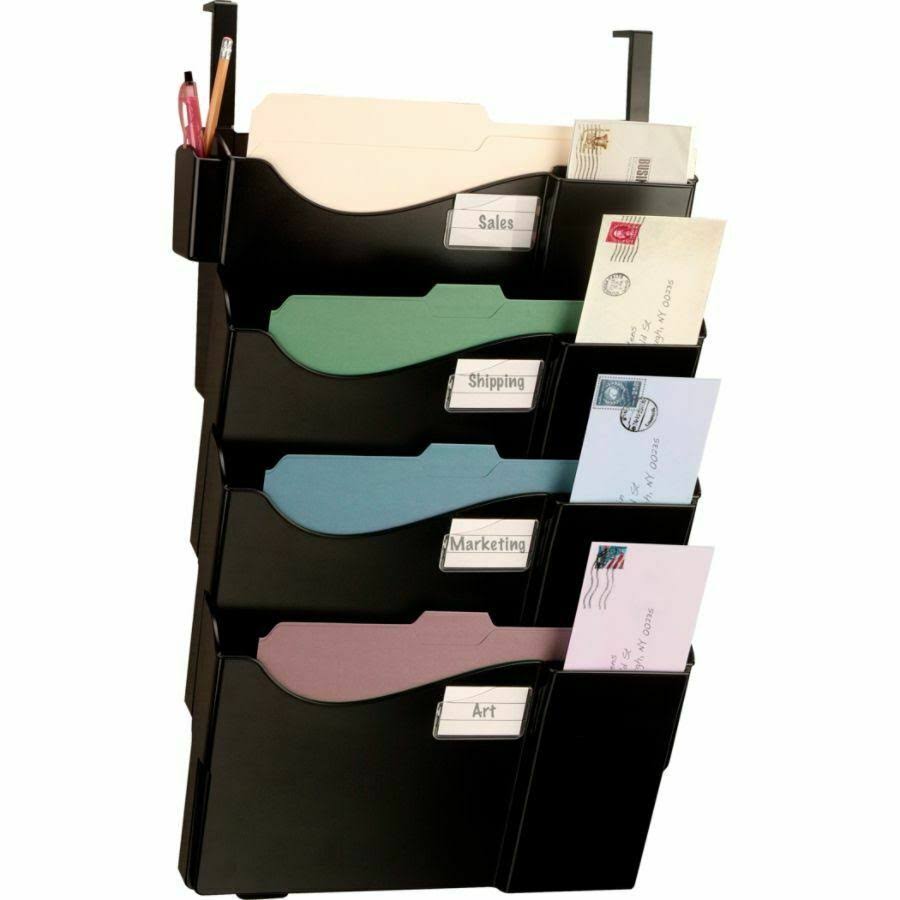 Wall Pockets with 4 Hangers, Letter Size/Legal Size, Black I4852