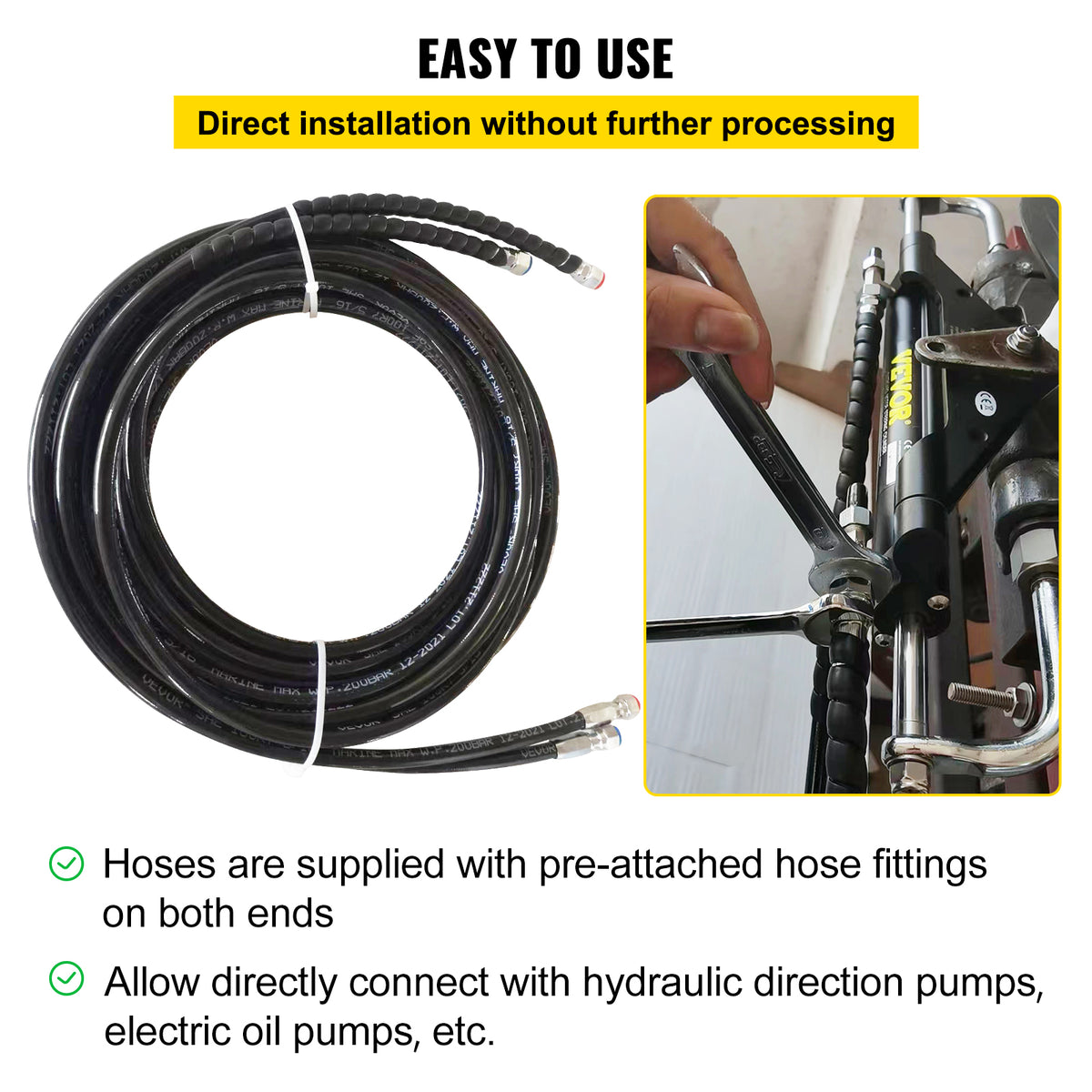 Hydraulic Steering Hose Kit, 2 Pcs 24 ft Boat Hose Kit K970001