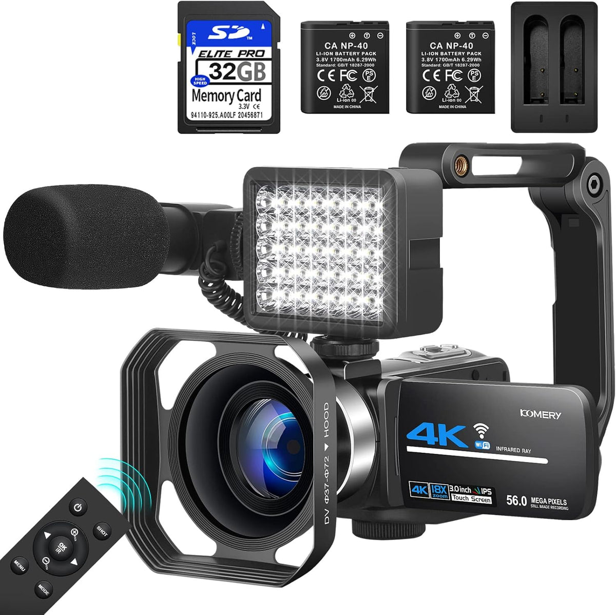 4K UHD 56MP Video Camera with Night Vision WiFi 18X Zoom T5524