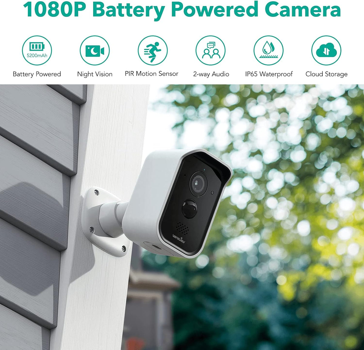 1080P HD Wireless Rechargeable Battery Powered WiFi Security Camera with PIR Motion Detection, 2 Way Audio, Waterproof I25974