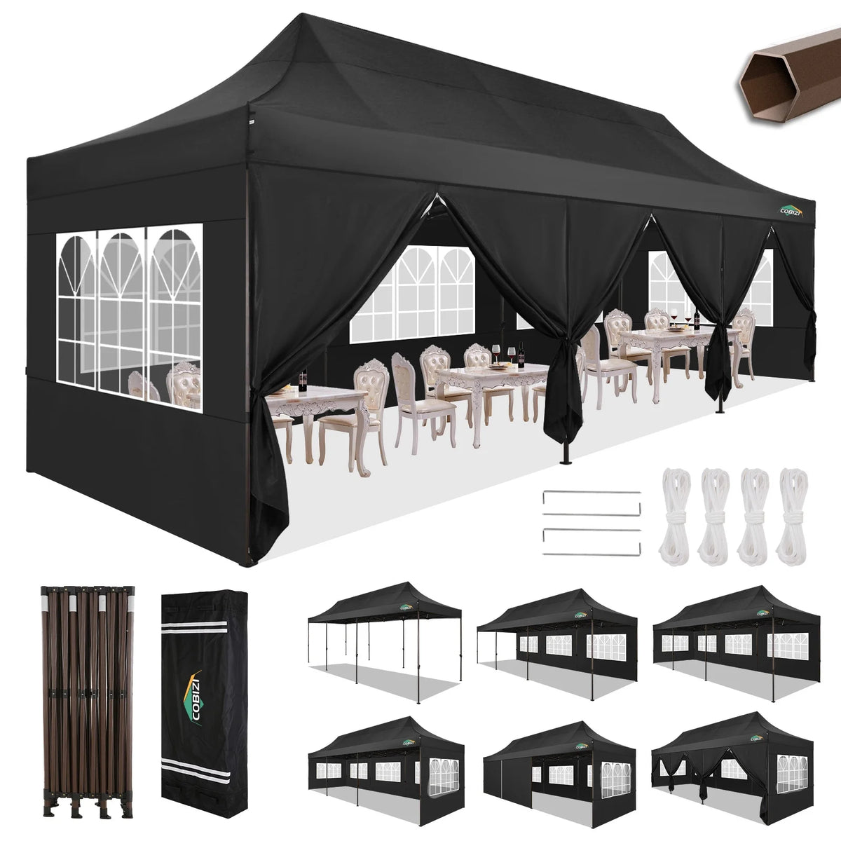 10x30 Party Tent with 8 Sidewalls, Black C65073