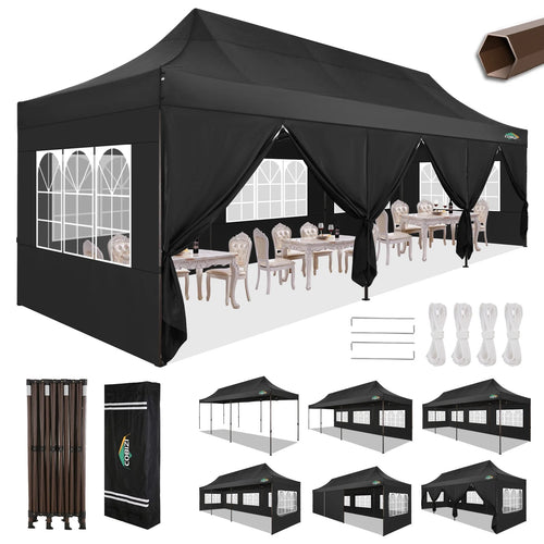 10x30 Party Tent with 8 Sidewalls, Black C65073