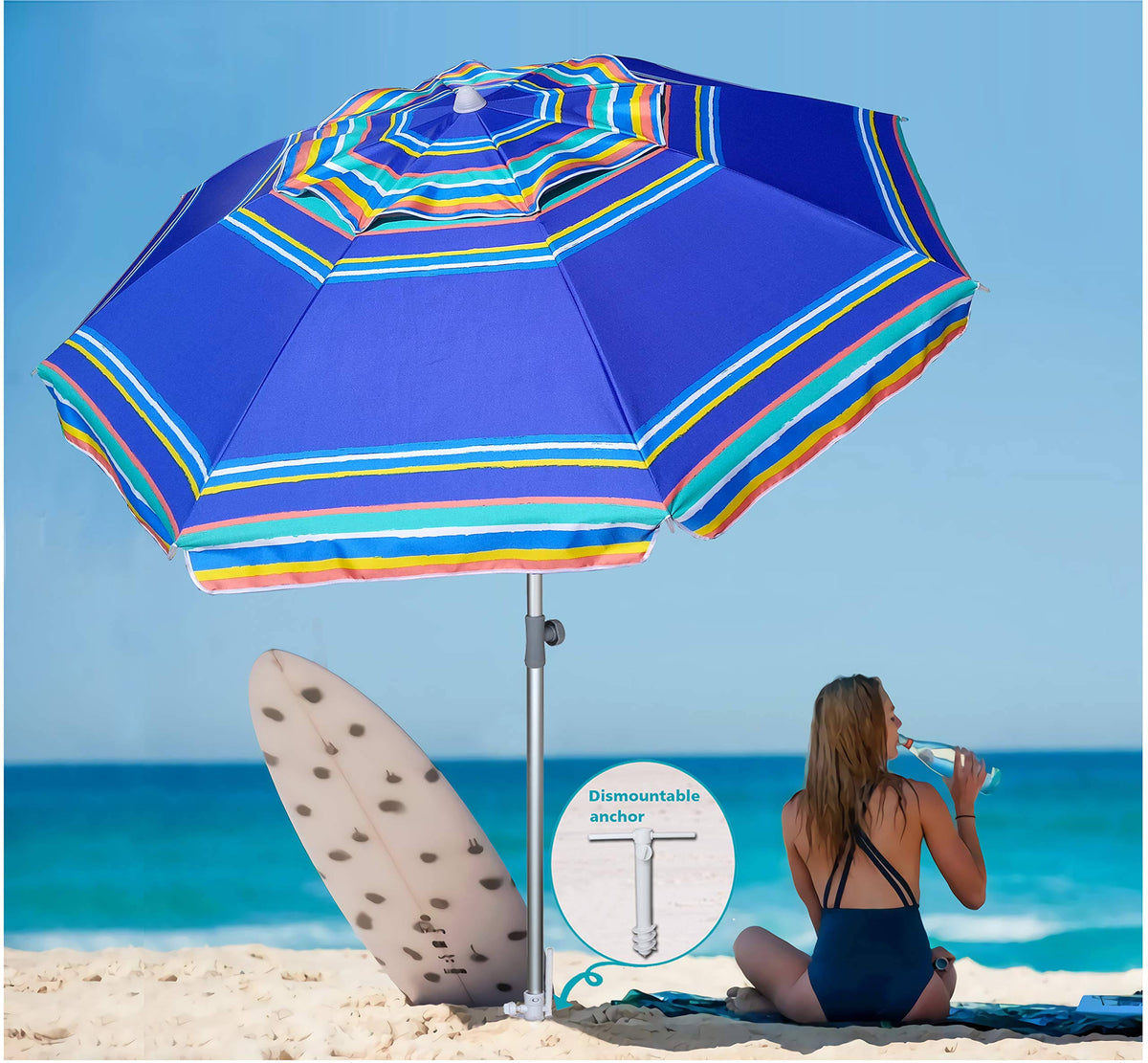 7 Ft Heavy Duty Beach Umbrella with Sand Anchor, Tilt & Carry Bag B907293