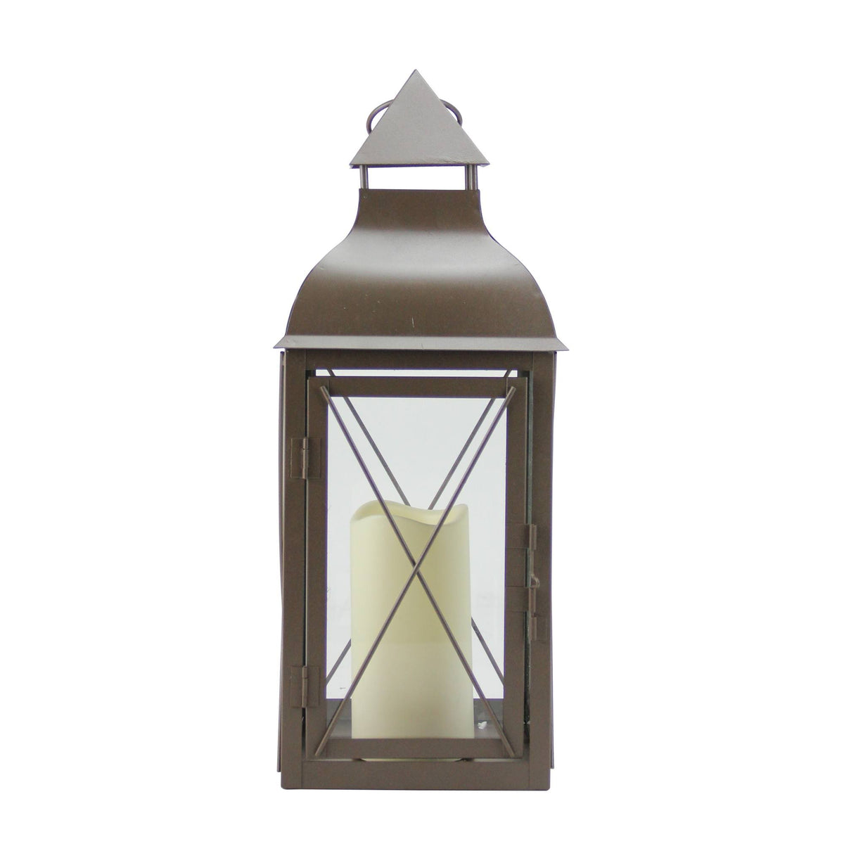 Metallic Brown Lantern with Flameless LED Pillar Candle C656