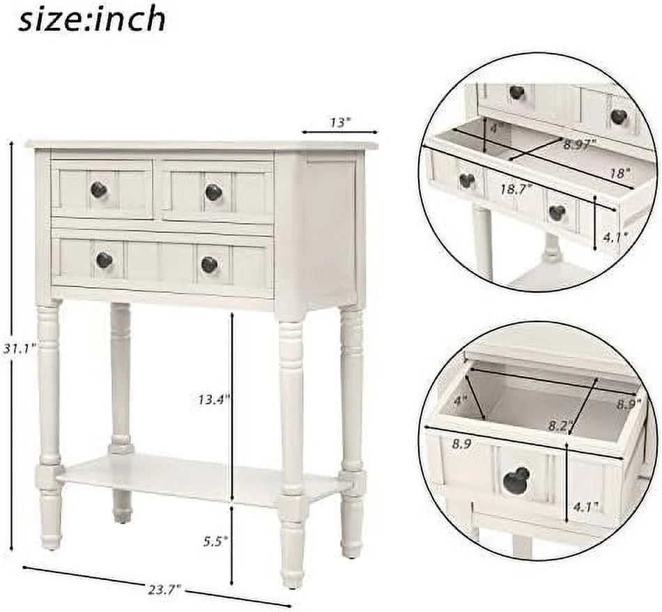 Narrow Console Sofa Table 3 Drawers Ivory White D4490