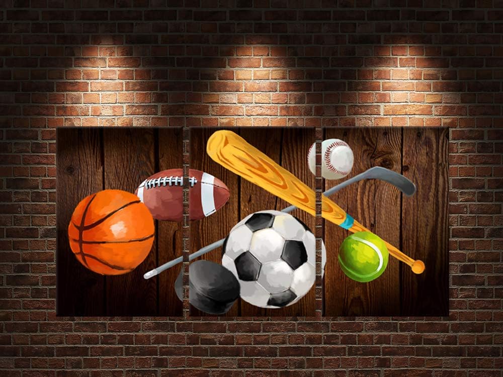 Vintage Sports Canvas Wall Art, 3 Pieces, Stretched and Framed, 16x24inch A4461