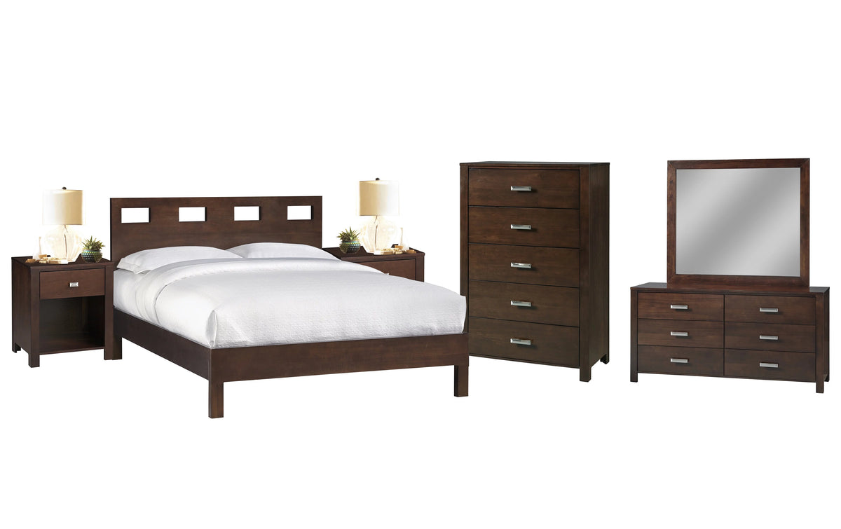 6PC Twin Platform Bed Dresser Mirror Chest Set Mocha Brown Mahogany Y140