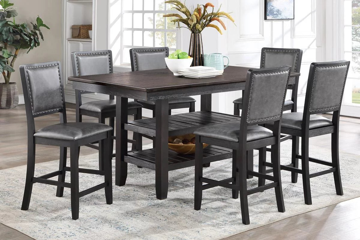 7pc Grey Counter Height Dining Table Set with 6 Chairs K319